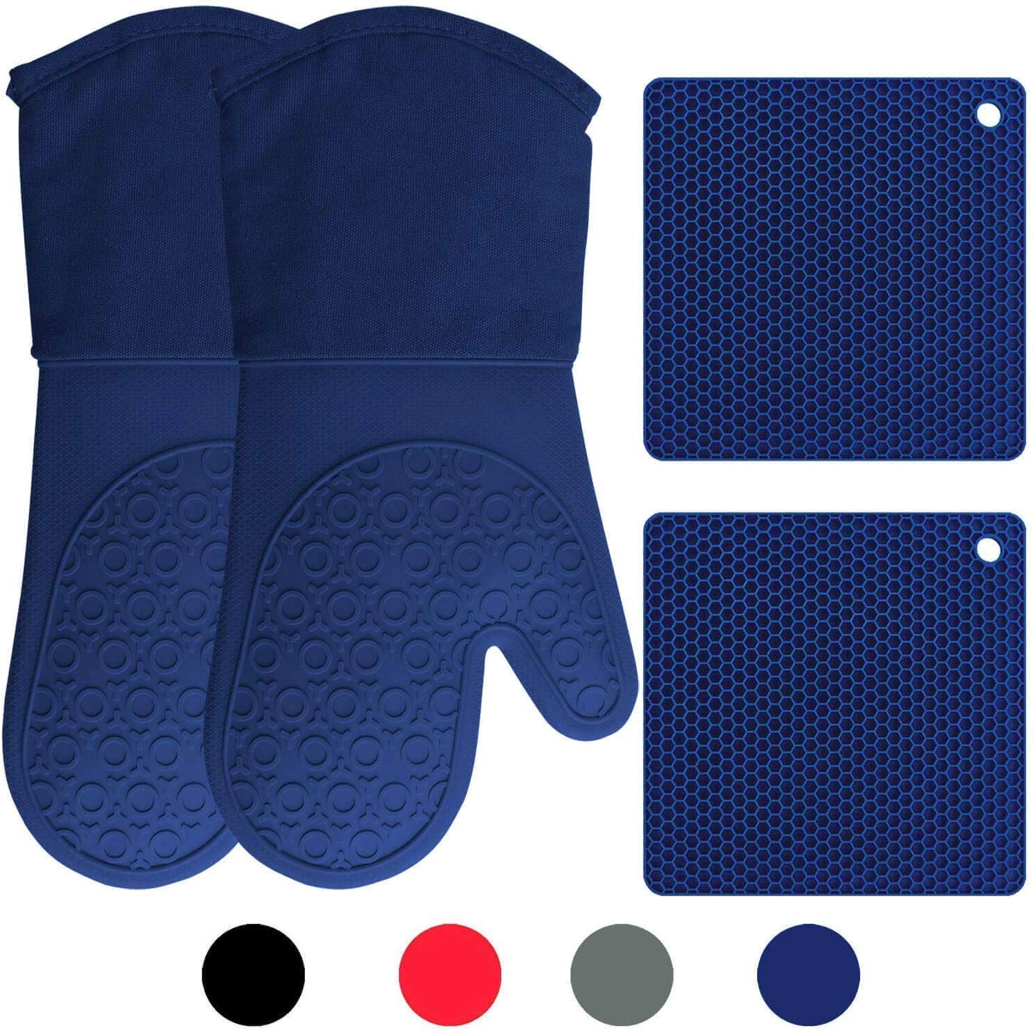 Oven Mitts, Pot Holders, Black Polyester/Rubber Oven Mitts 9x7 in. - 4 Pack
